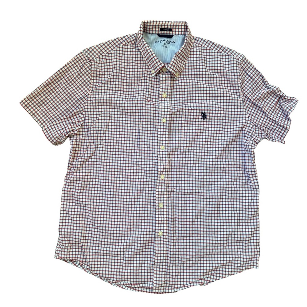 U.S. Polo Assn. Men's Short Sleeve Red/Blue Checkered Button-Up Shirt Size XL